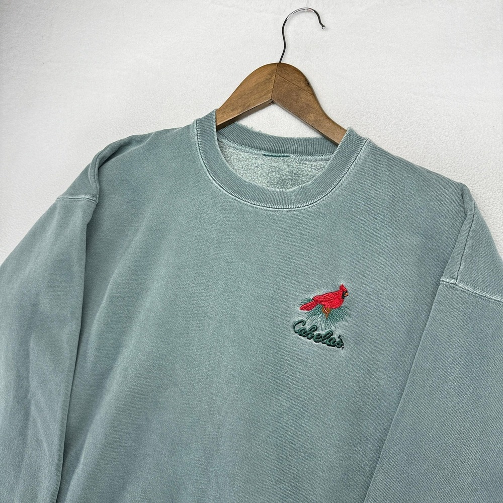 Vintage Cabelas Sweatshirt Men's 2XL Green Embroidered Crewneck Cardinal 90s